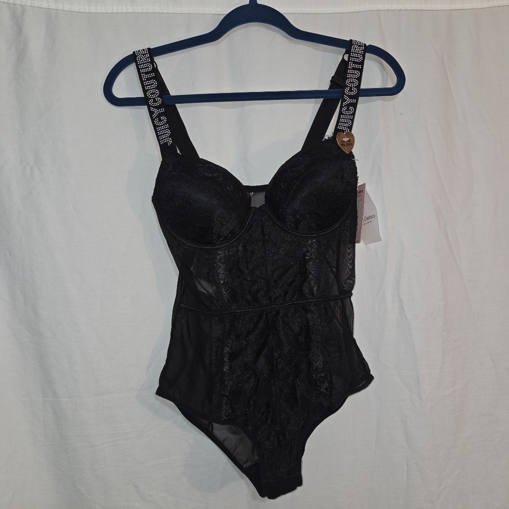 Juicy Couture Medium Black Lace & Mesh Bodysuit NWT